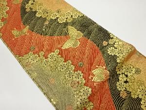 曲線に桜・蝶模様織出し全通袋帯